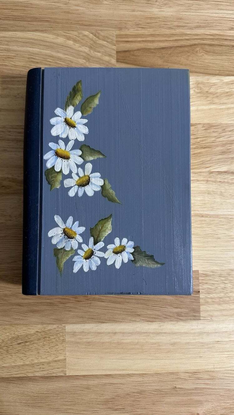 Hand Painted Solid Wood Decorative Book Floral Decor